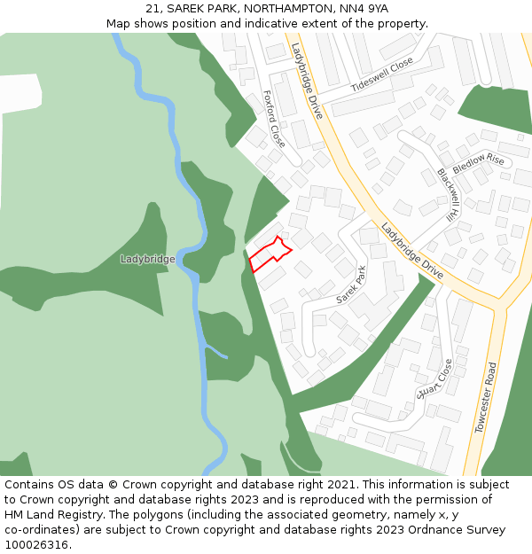 21, SAREK PARK, NORTHAMPTON, NN4 9YA: Location map and indicative extent of plot