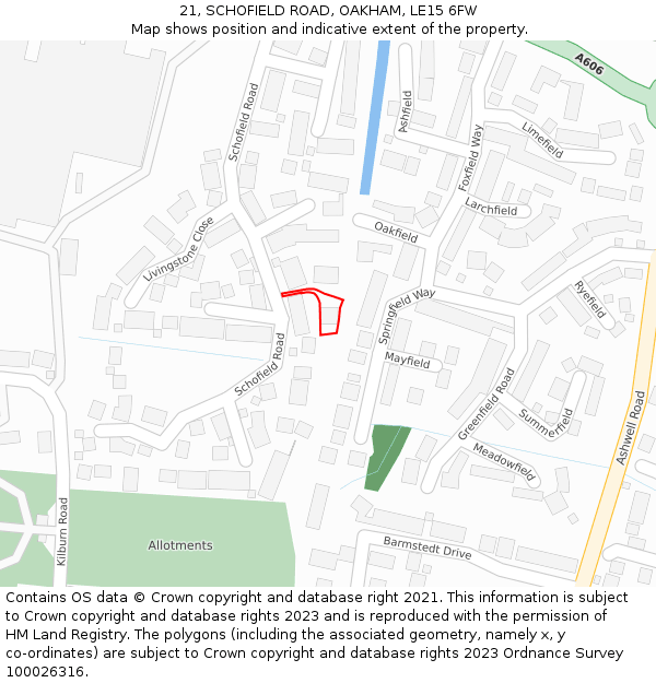 21, SCHOFIELD ROAD, OAKHAM, LE15 6FW: Location map and indicative extent of plot