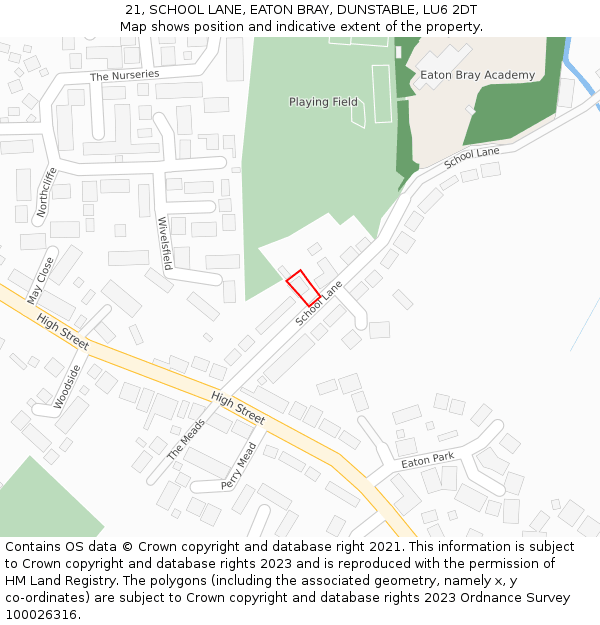 21, SCHOOL LANE, EATON BRAY, DUNSTABLE, LU6 2DT: Location map and indicative extent of plot