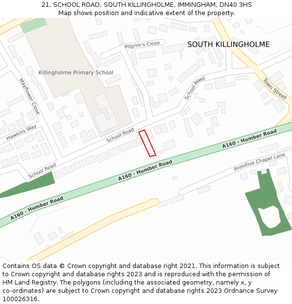 21, SCHOOL ROAD, SOUTH KILLINGHOLME, IMMINGHAM, DN40 3HS: Location map and indicative extent of plot