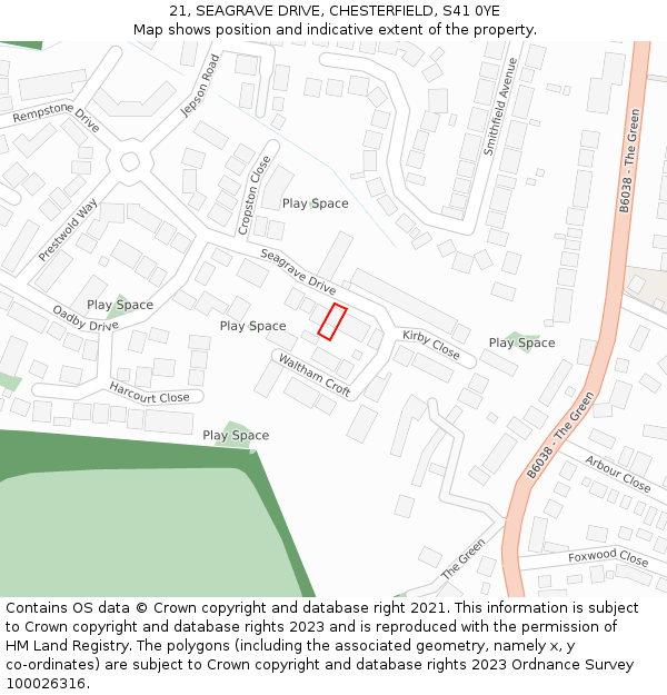 21, SEAGRAVE DRIVE, CHESTERFIELD, S41 0YE: Location map and indicative extent of plot