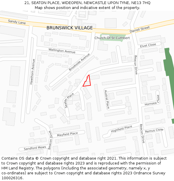 21, SEATON PLACE, WIDEOPEN, NEWCASTLE UPON TYNE, NE13 7HQ: Location map and indicative extent of plot