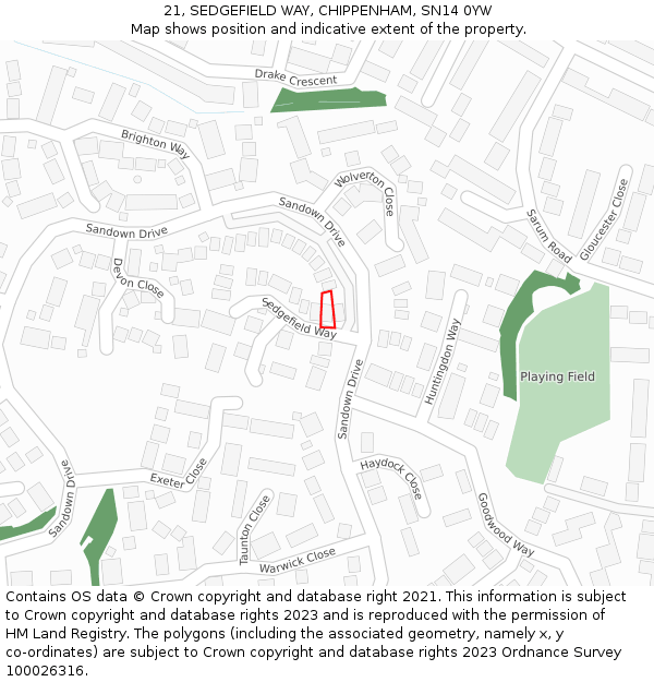 21, SEDGEFIELD WAY, CHIPPENHAM, SN14 0YW: Location map and indicative extent of plot