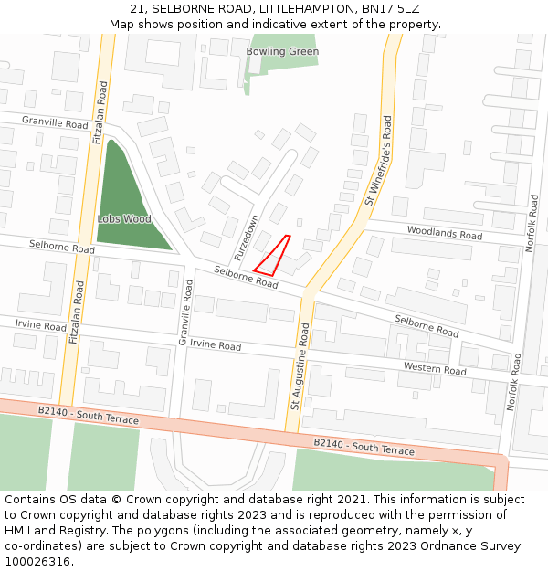 21, SELBORNE ROAD, LITTLEHAMPTON, BN17 5LZ: Location map and indicative extent of plot