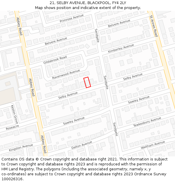 21, SELBY AVENUE, BLACKPOOL, FY4 2LY: Location map and indicative extent of plot