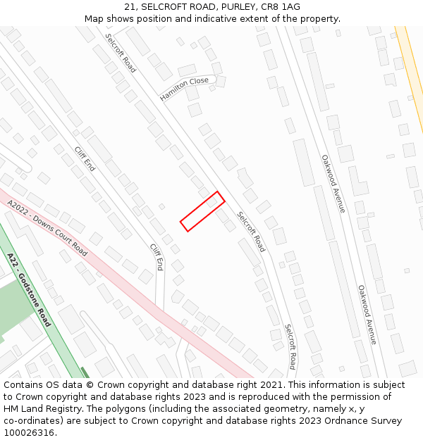 21, SELCROFT ROAD, PURLEY, CR8 1AG: Location map and indicative extent of plot