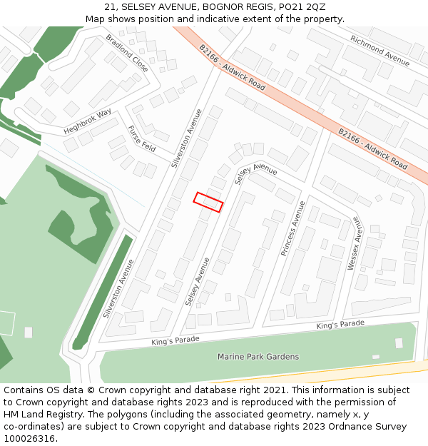 21, SELSEY AVENUE, BOGNOR REGIS, PO21 2QZ: Location map and indicative extent of plot