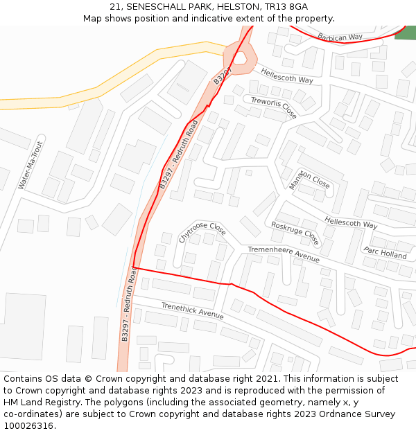 21, SENESCHALL PARK, HELSTON, TR13 8GA: Location map and indicative extent of plot