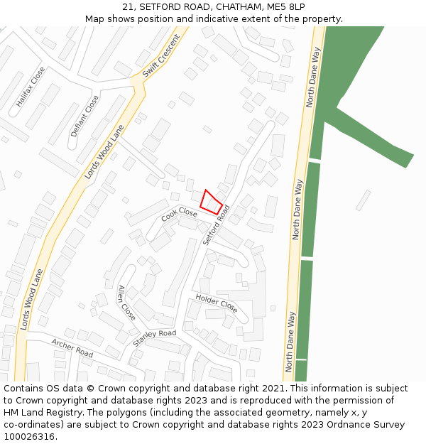 21, SETFORD ROAD, CHATHAM, ME5 8LP: Location map and indicative extent of plot