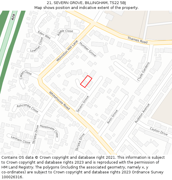 21, SEVERN GROVE, BILLINGHAM, TS22 5BJ: Location map and indicative extent of plot