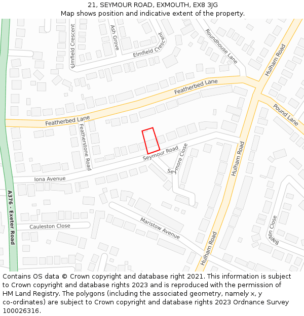 21, SEYMOUR ROAD, EXMOUTH, EX8 3JG: Location map and indicative extent of plot