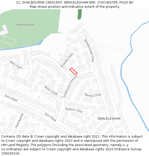 21, SHALBOURNE CRESCENT, BRACKLESHAM BAY, CHICHESTER, PO20 8JY: Location map and indicative extent of plot