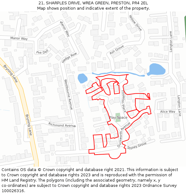 21, SHARPLES DRIVE, WREA GREEN, PRESTON, PR4 2EL: Location map and indicative extent of plot