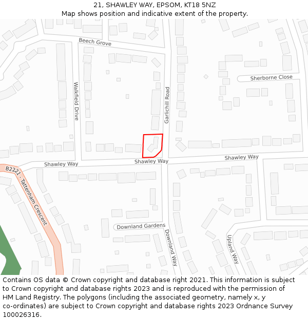 21, SHAWLEY WAY, EPSOM, KT18 5NZ: Location map and indicative extent of plot