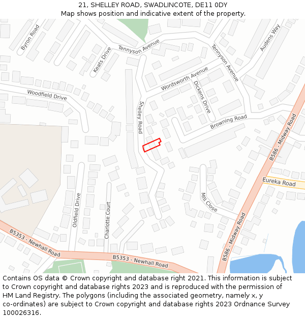 21, SHELLEY ROAD, SWADLINCOTE, DE11 0DY: Location map and indicative extent of plot