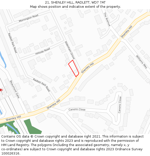 21, SHENLEY HILL, RADLETT, WD7 7AT: Location map and indicative extent of plot