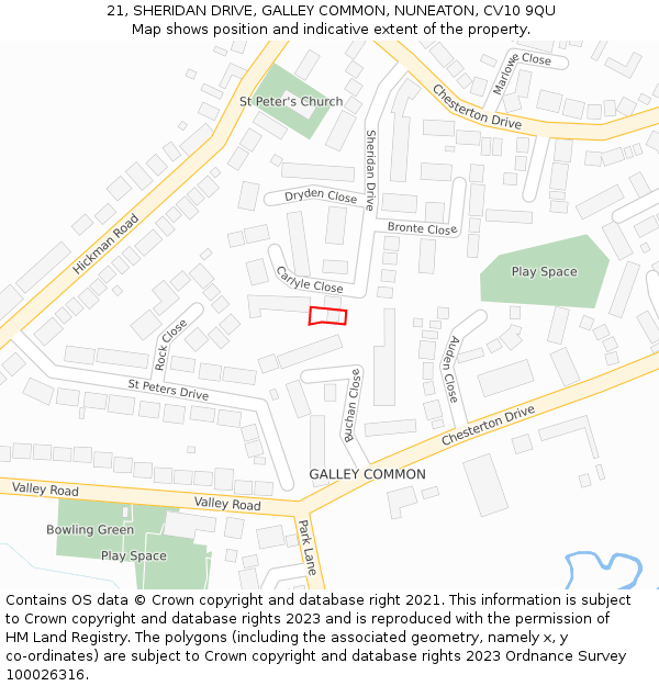 21, SHERIDAN DRIVE, GALLEY COMMON, NUNEATON, CV10 9QU: Location map and indicative extent of plot