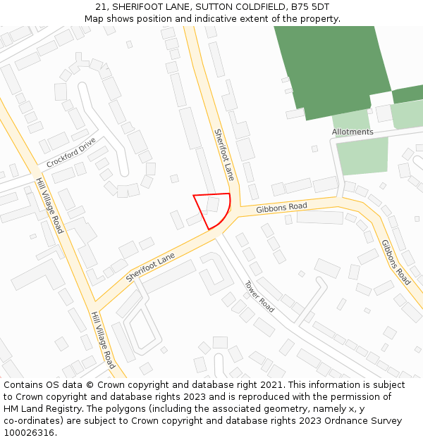 21, SHERIFOOT LANE, SUTTON COLDFIELD, B75 5DT: Location map and indicative extent of plot