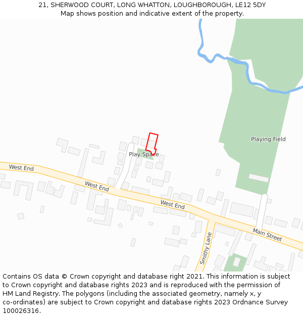 21, SHERWOOD COURT, LONG WHATTON, LOUGHBOROUGH, LE12 5DY: Location map and indicative extent of plot