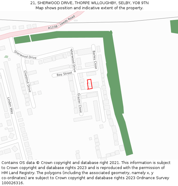 21, SHERWOOD DRIVE, THORPE WILLOUGHBY, SELBY, YO8 9TN: Location map and indicative extent of plot