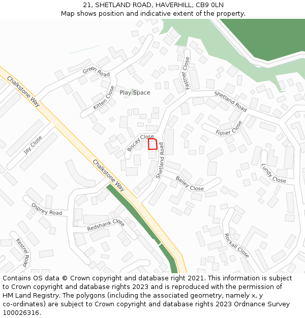 21, SHETLAND ROAD, HAVERHILL, CB9 0LN: Location map and indicative extent of plot
