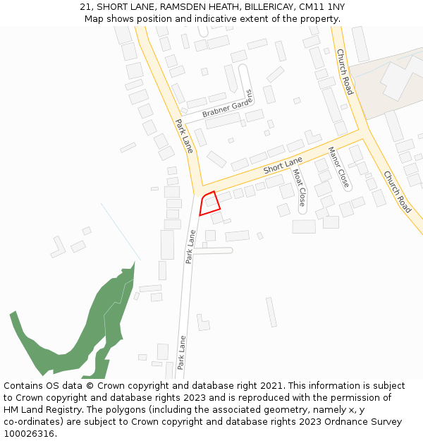 21, SHORT LANE, RAMSDEN HEATH, BILLERICAY, CM11 1NY: Location map and indicative extent of plot