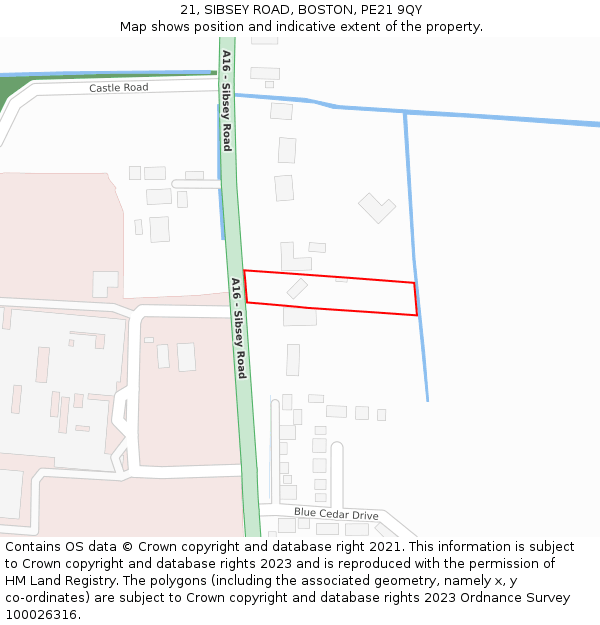 21, SIBSEY ROAD, BOSTON, PE21 9QY: Location map and indicative extent of plot