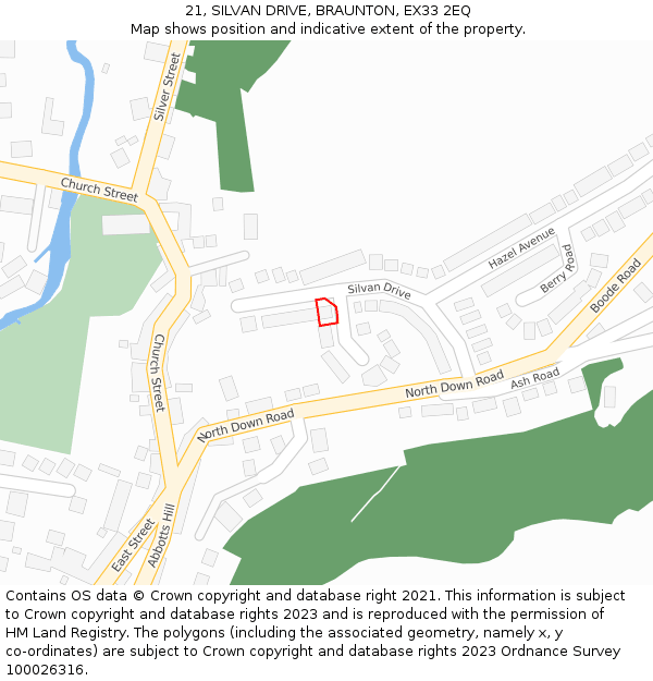 21, SILVAN DRIVE, BRAUNTON, EX33 2EQ: Location map and indicative extent of plot