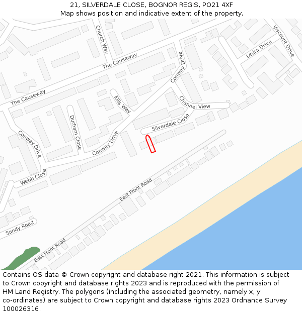 21, SILVERDALE CLOSE, BOGNOR REGIS, PO21 4XF: Location map and indicative extent of plot