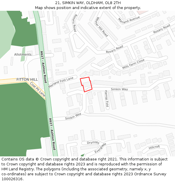 21, SIMKIN WAY, OLDHAM, OL8 2TH: Location map and indicative extent of plot