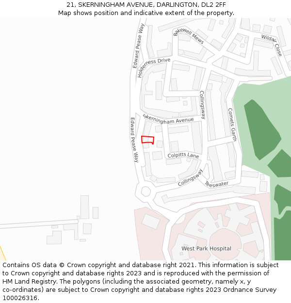 21, SKERNINGHAM AVENUE, DARLINGTON, DL2 2FF: Location map and indicative extent of plot