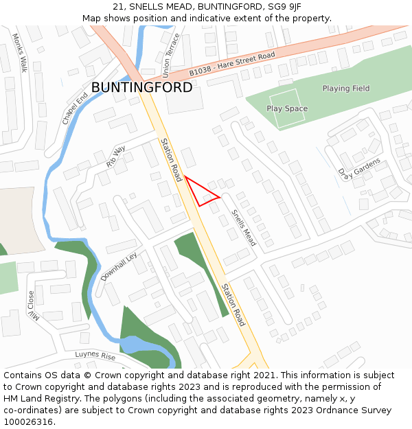 21, SNELLS MEAD, BUNTINGFORD, SG9 9JF: Location map and indicative extent of plot