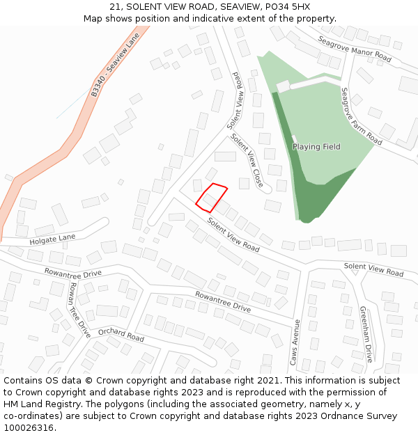 21, SOLENT VIEW ROAD, SEAVIEW, PO34 5HX: Location map and indicative extent of plot