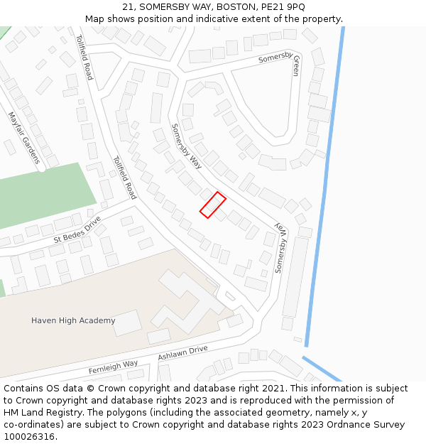 21, SOMERSBY WAY, BOSTON, PE21 9PQ: Location map and indicative extent of plot