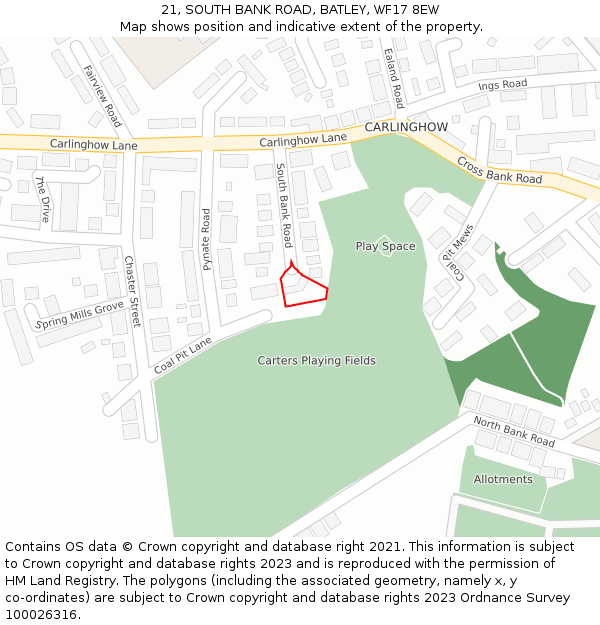 21, SOUTH BANK ROAD, BATLEY, WF17 8EW: Location map and indicative extent of plot