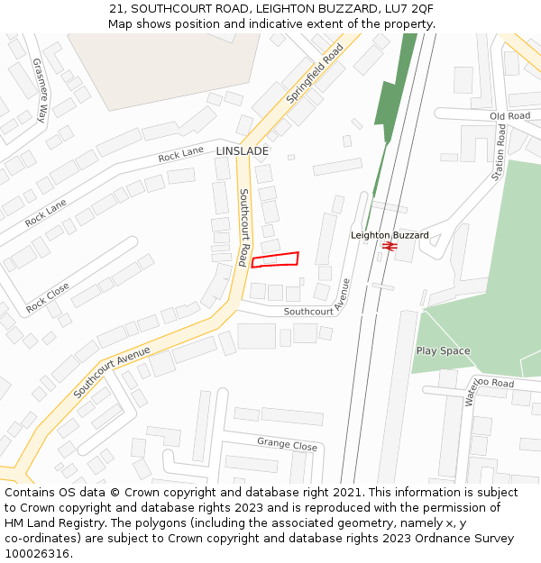 21, SOUTHCOURT ROAD, LEIGHTON BUZZARD, LU7 2QF: Location map and indicative extent of plot