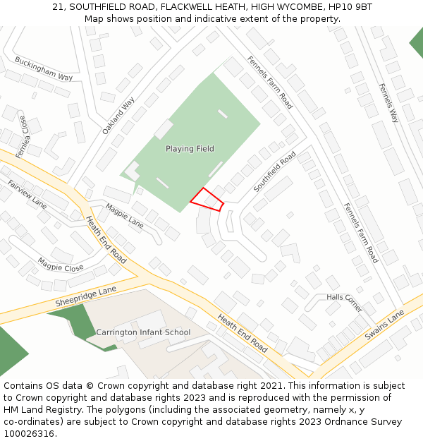21, SOUTHFIELD ROAD, FLACKWELL HEATH, HIGH WYCOMBE, HP10 9BT: Location map and indicative extent of plot