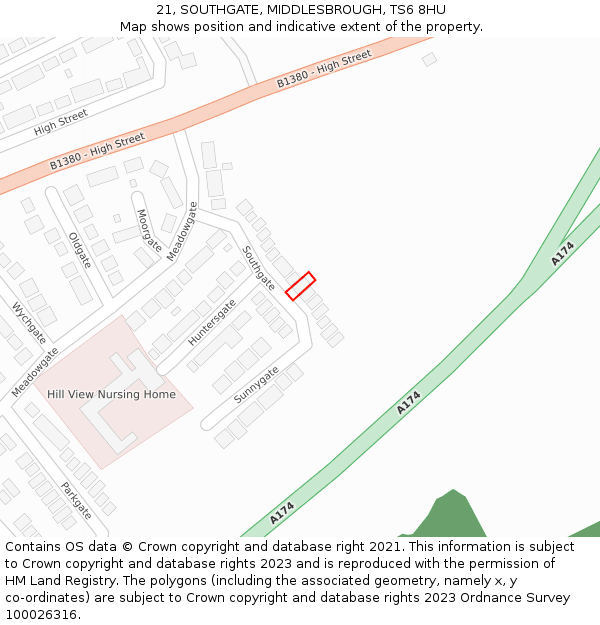 21, SOUTHGATE, MIDDLESBROUGH, TS6 8HU: Location map and indicative extent of plot