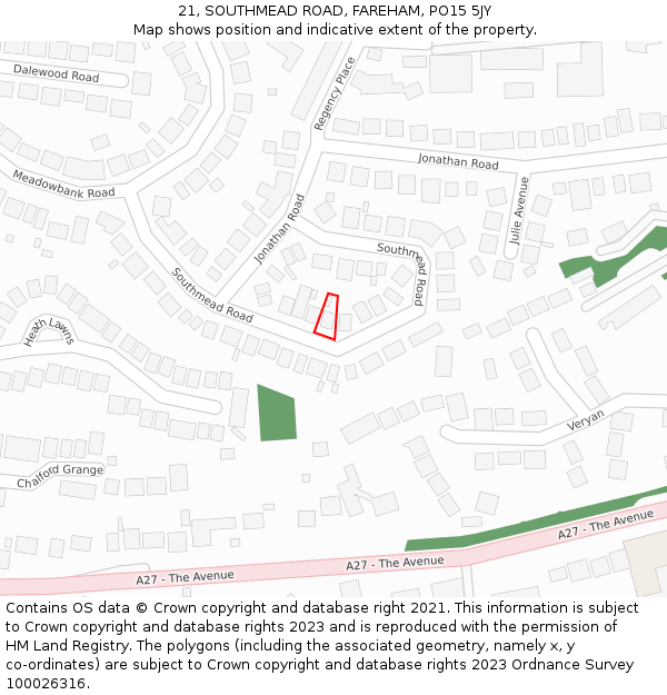 21, SOUTHMEAD ROAD, FAREHAM, PO15 5JY: Location map and indicative extent of plot