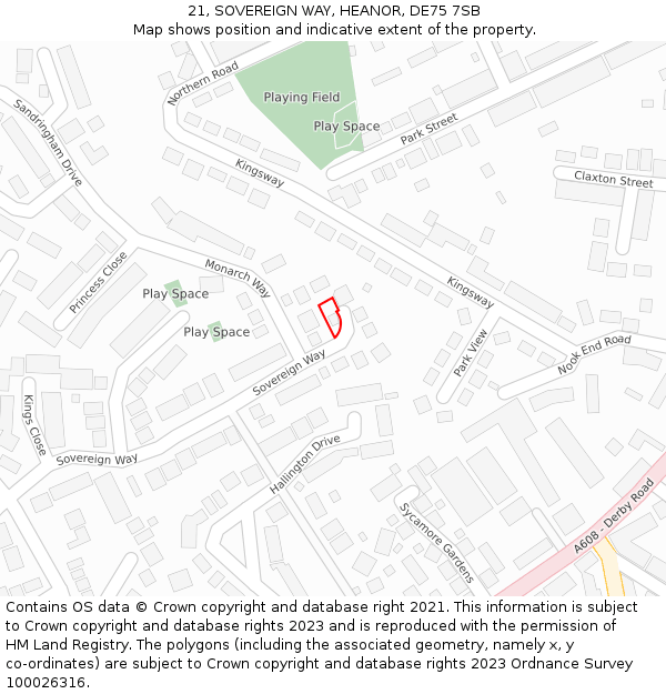 21, SOVEREIGN WAY, HEANOR, DE75 7SB: Location map and indicative extent of plot