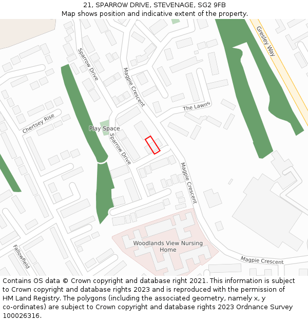 21, SPARROW DRIVE, STEVENAGE, SG2 9FB: Location map and indicative extent of plot