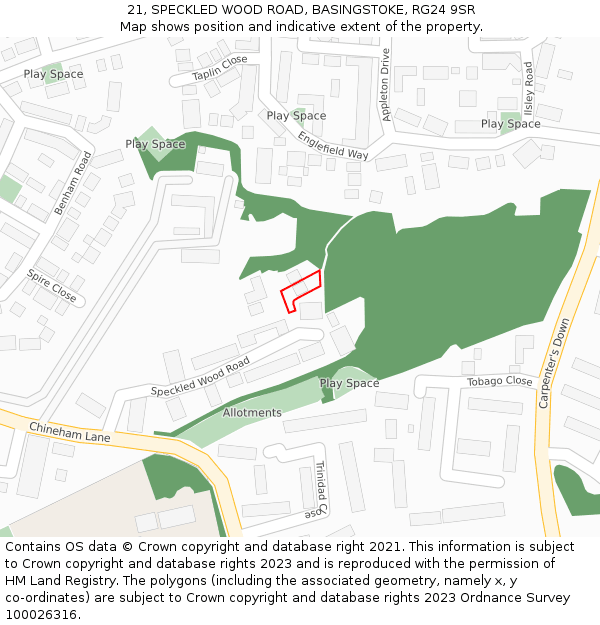 21, SPECKLED WOOD ROAD, BASINGSTOKE, RG24 9SR: Location map and indicative extent of plot