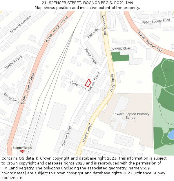 21, SPENCER STREET, BOGNOR REGIS, PO21 1AN: Location map and indicative extent of plot