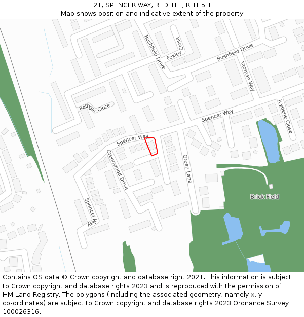 21, SPENCER WAY, REDHILL, RH1 5LF: Location map and indicative extent of plot