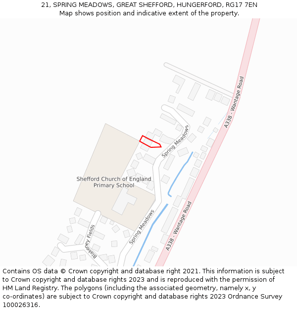 21, SPRING MEADOWS, GREAT SHEFFORD, HUNGERFORD, RG17 7EN: Location map and indicative extent of plot