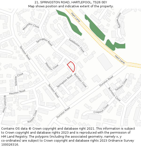 21, SPRINGSTON ROAD, HARTLEPOOL, TS26 0EY: Location map and indicative extent of plot