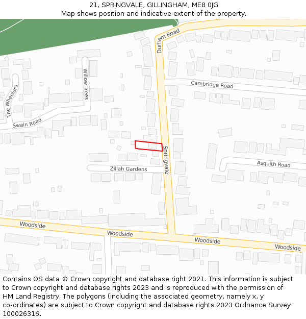 21, SPRINGVALE, GILLINGHAM, ME8 0JG: Location map and indicative extent of plot