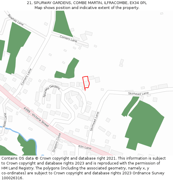 21, SPURWAY GARDENS, COMBE MARTIN, ILFRACOMBE, EX34 0PL: Location map and indicative extent of plot