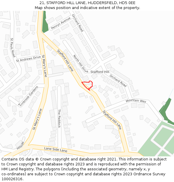 21, STAFFORD HILL LANE, HUDDERSFIELD, HD5 0EE: Location map and indicative extent of plot