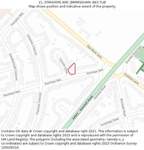 21, STANHOPE WAY, BIRMINGHAM, B43 7UB: Location map and indicative extent of plot
